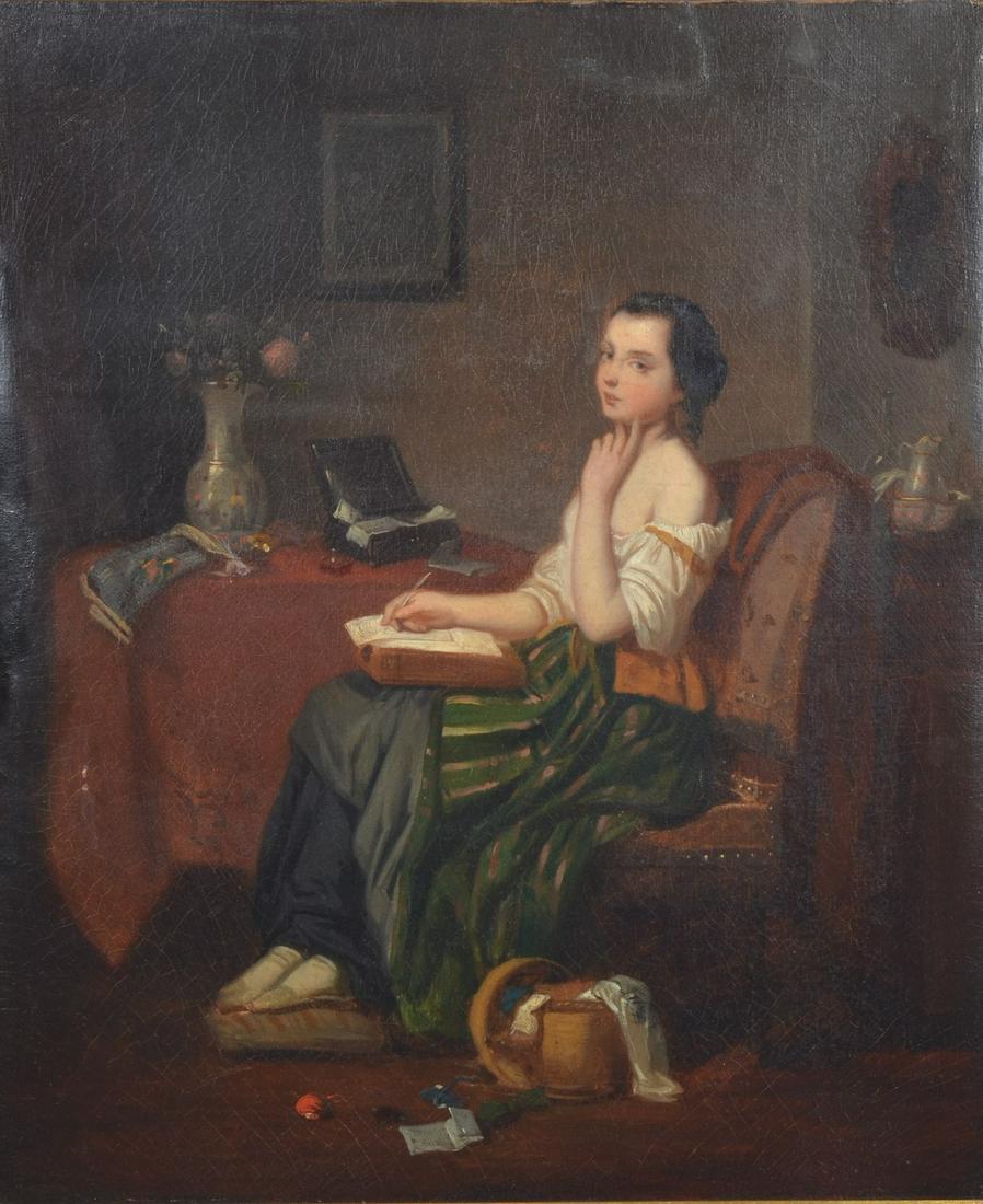 19th c Painting of a Seated Young Lady (1 of 6)