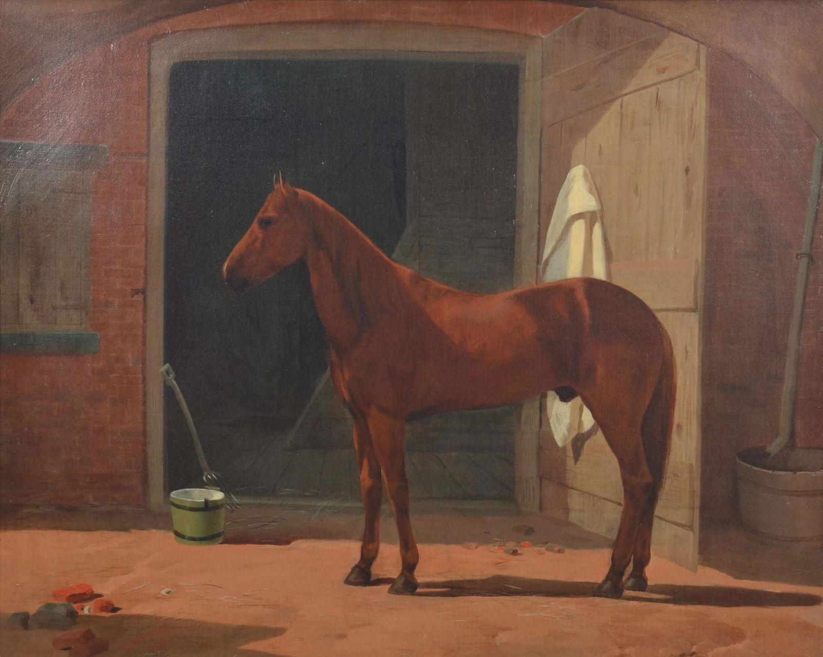 19th C Equestrian Painting "Horse in Stables" (1 of 5)