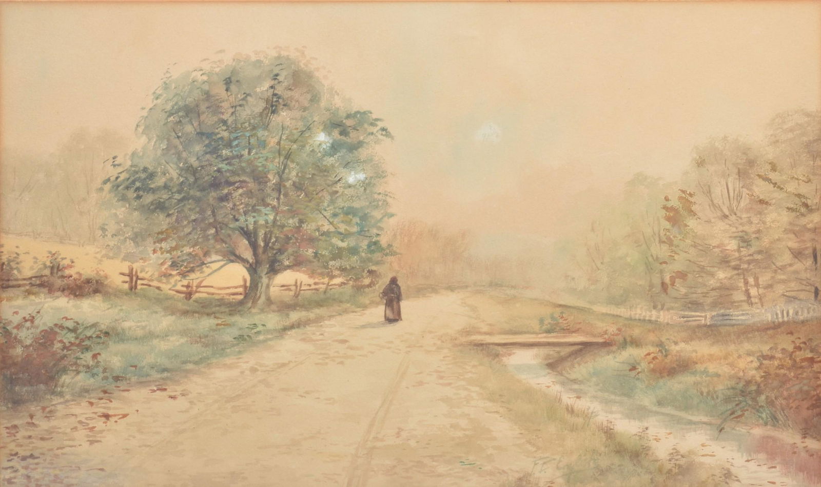 Frank F English Landscape Watercolor w/Figures (1 of 5)