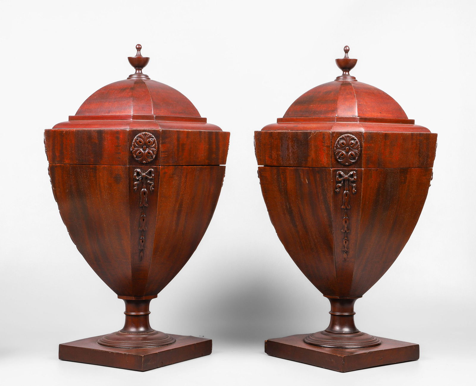 Pair Sheraton Style Mahogany Knife Urns (1 of 11)