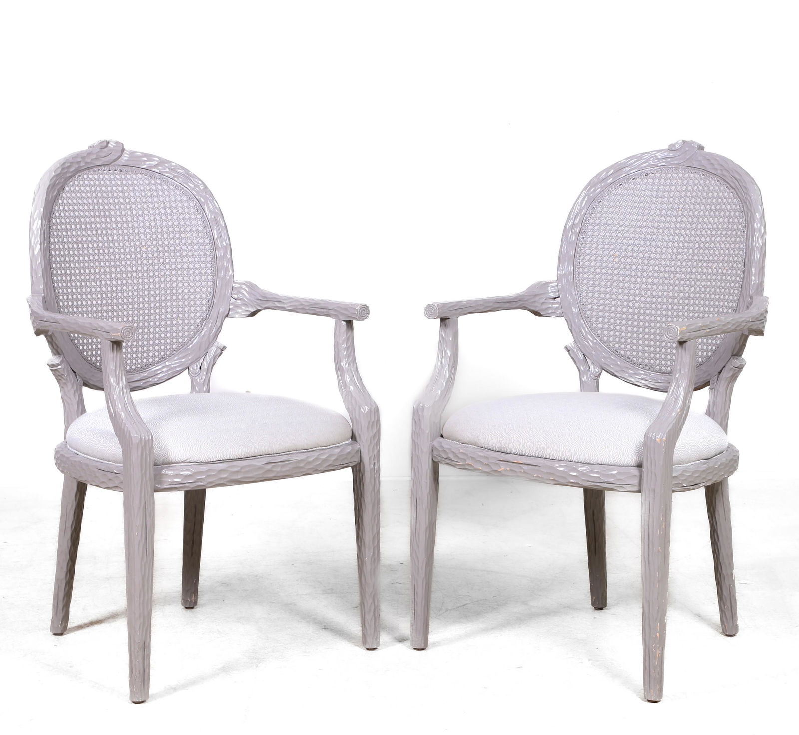 Pair Contemporary faux bois caned back open armchairs (1 of 3)