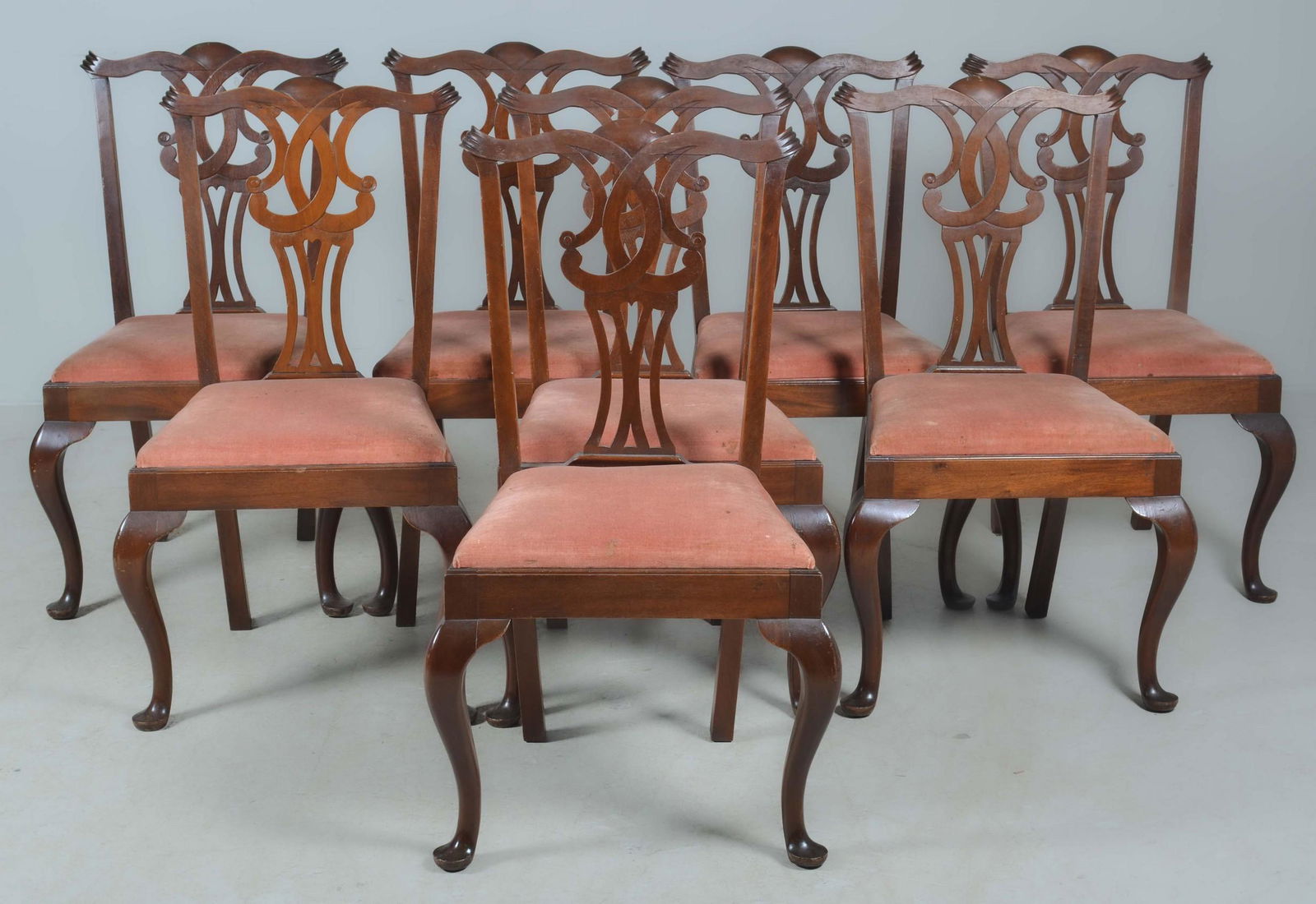 (8) Queen Anne style carved mahogany dining chairs (1 of 4)
