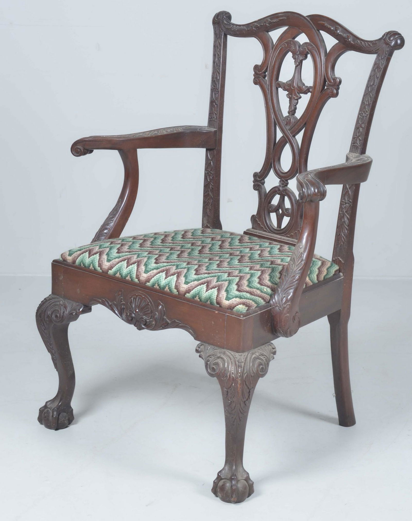 Chippendale style carved mahogany open armchair (1 of 5)