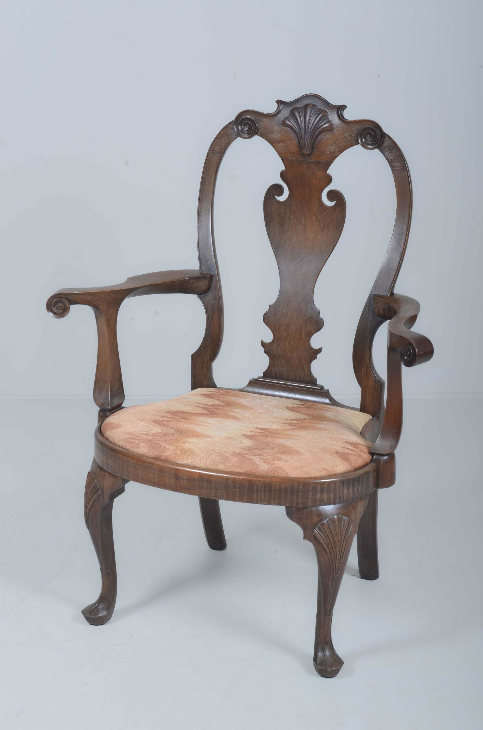 Queen Anne style carved mahogany open armchair (1 of 8)