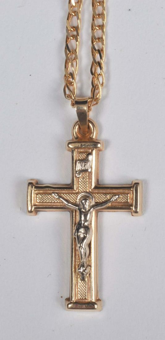 14K Karat Yellow Gold Cross Necklace (1 of 2)