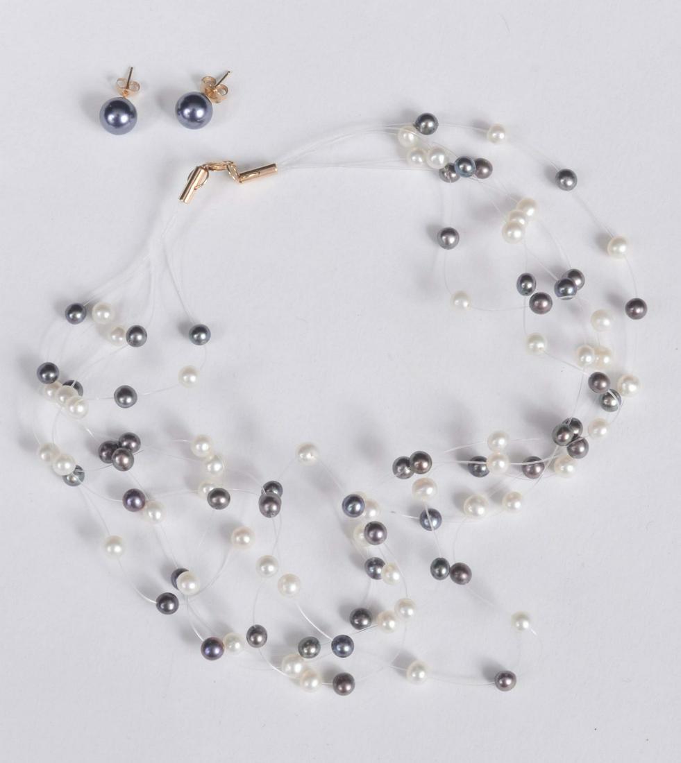 14K Black Pearl Necklace and Earrings (1 of 1)