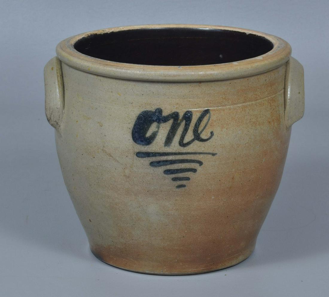 Blue Decorated Ovoid Stoneware Crock (1 of 4)