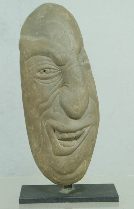 David George Marshall, American, NY, b 1936, (3) c: David George Marshall, American, NY, b 1936, (3) carved creekstone heads, tallest 9 3/4" high on iron stands. Ref: American Folk Art of the 20th Century, Johnson & Ketchum, 1983, p 188.