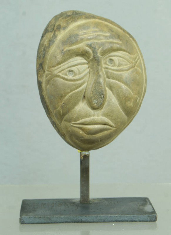 David George Marshall, American, NY, b 1936, (3) c: David George Marshall, American, NY, b 1936, (3) carved creekstone heads, tallest 7 1/2" high on iron stands. Ref: American Folk Art of the 20th Century, Johnson & Ketchum, 1983, p 188.