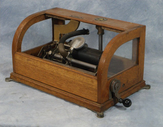 Columbia Type BS coin operated cylinder phonograph: Columbia Type BS coin operated cylinder phonograph, lacking horn, glass, and marquee, mainspring broken, SN 189917