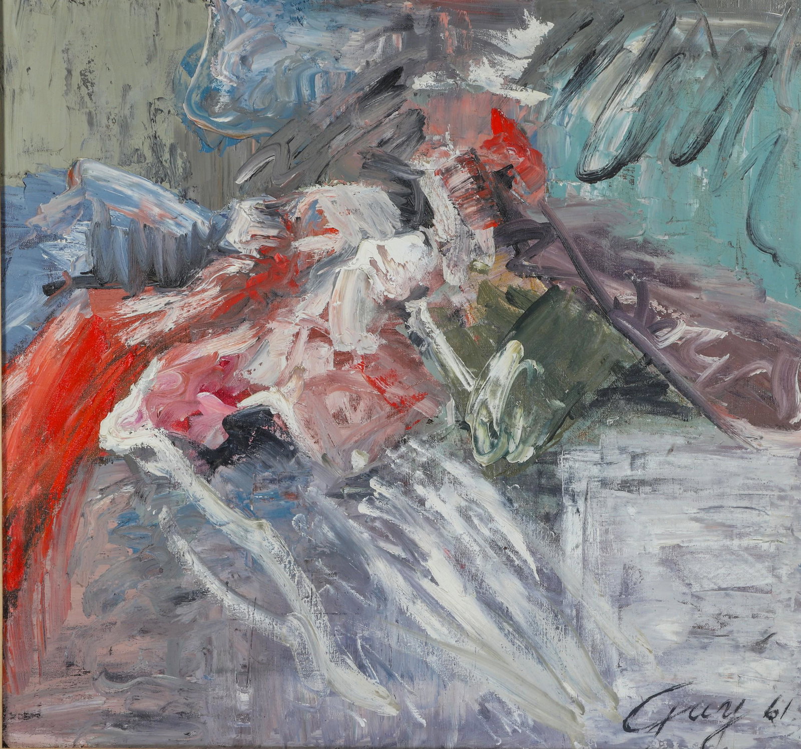 1961 Abstract Expressionist Painting Signed "Guy" (1 of 6)