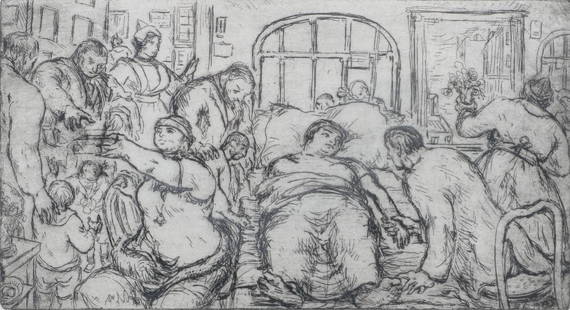 Philip Reisman Etching "Visiting Hour": Philip Reisman (American, 1904-1992) etching "Visiting Hour", etching on paper, pencil signed "Philip Reisman", edition 18/100, very good condition