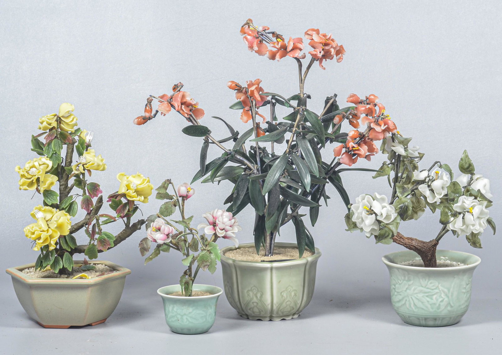 (4) Chinese Glass Faux Jade Trees (1 of 9)