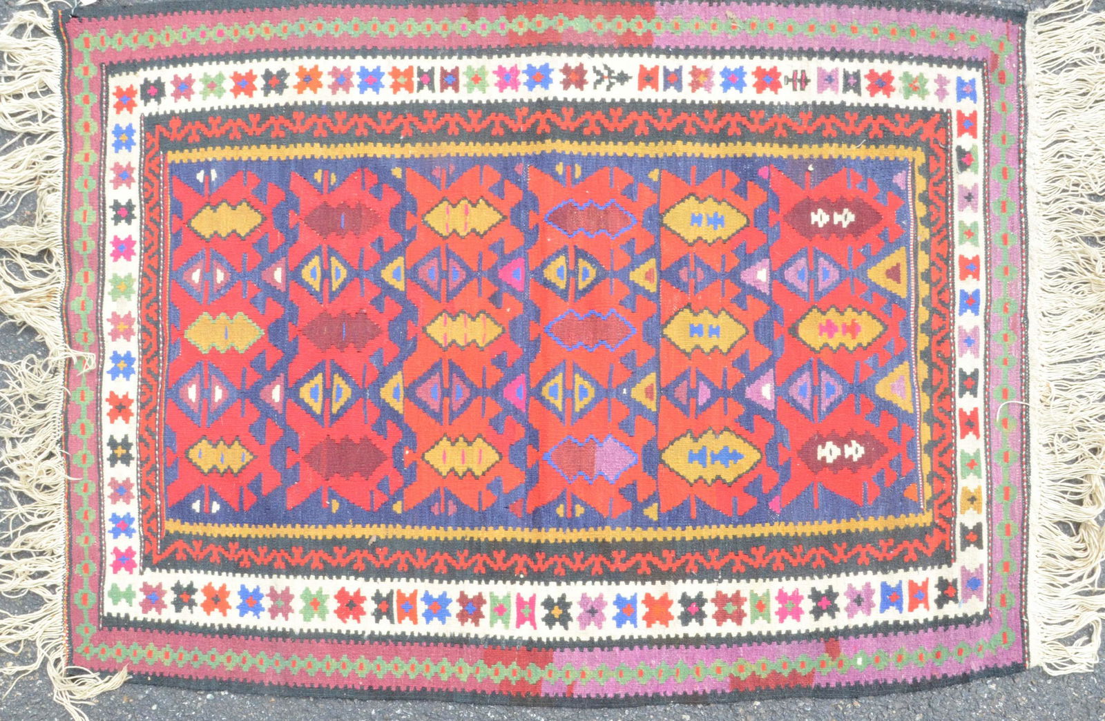 3' X 4'4" Semi-antique Southwest Persian Kilim Rug: 3' X 4'4" Semi-antique Southwest Persian Kilim Rug , fading, please see photos for any specific condition concerns.