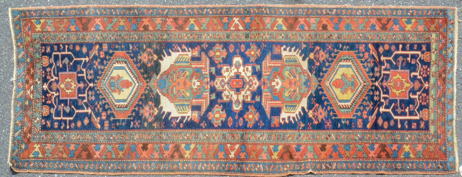 3'5" X 8'8" Antique Persian Karjeh Rug: 3'5" X 8'8" Antique Persian Karjeh Rug, circa 1900s, needs repair, threadbare, torn and loose binding, please see photos for any specific condition concerns. No moth damage, wear even all over, tight