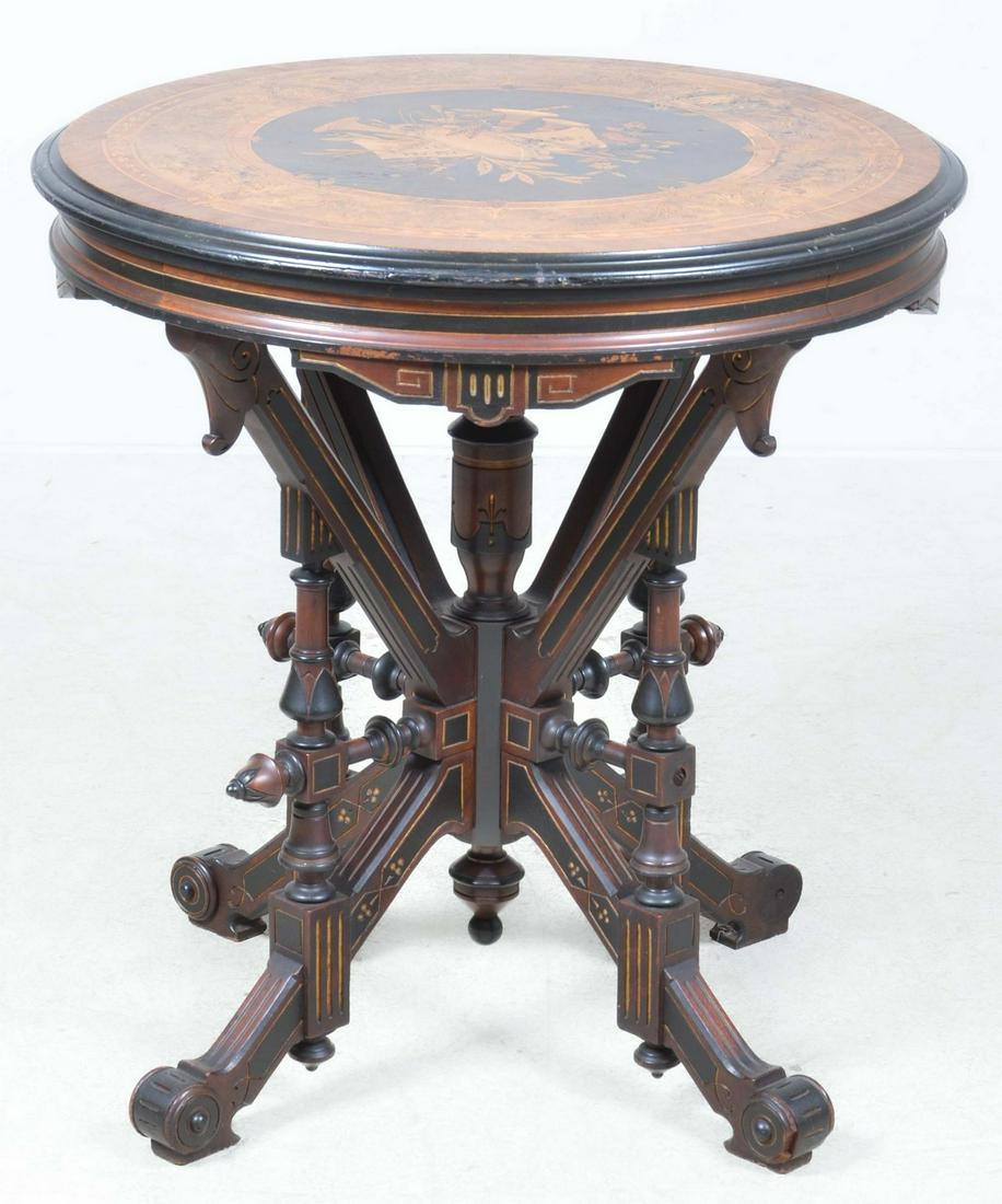 Renaissance Revival marquetry inlaid center table (1 of 5)