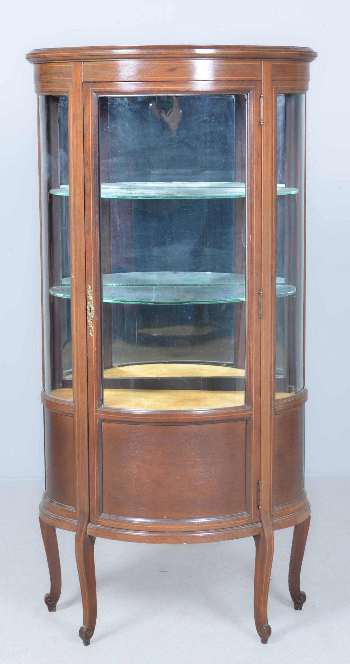 A Neoclassical style inlaid walnut demilune vitrine (1 of 4)