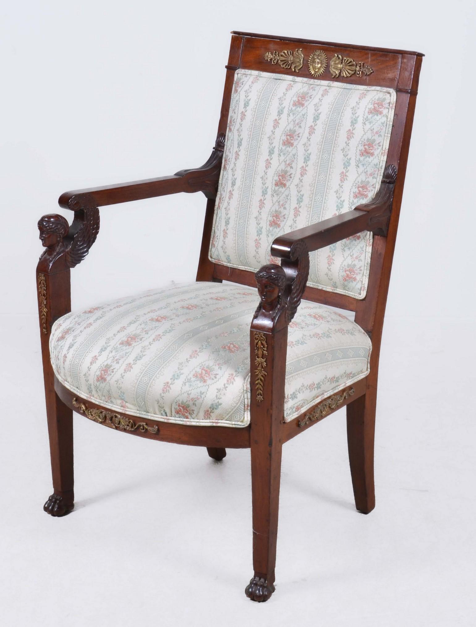 An Empire gilt bronze mounted mahogany fauteuil (1 of 5)