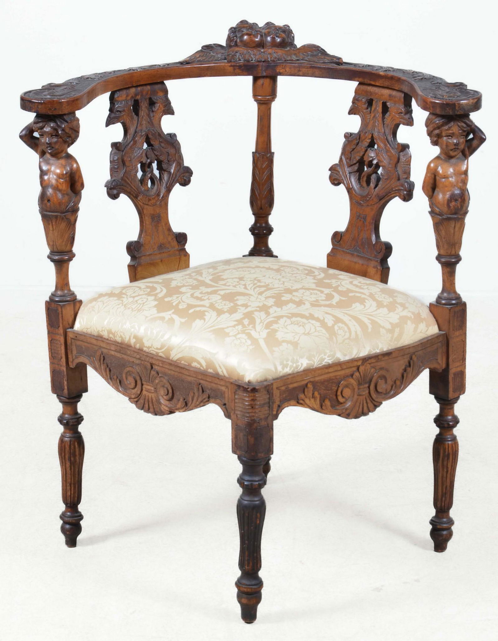 Renaissance Revival carved walnut corner armchair (1 of 6)
