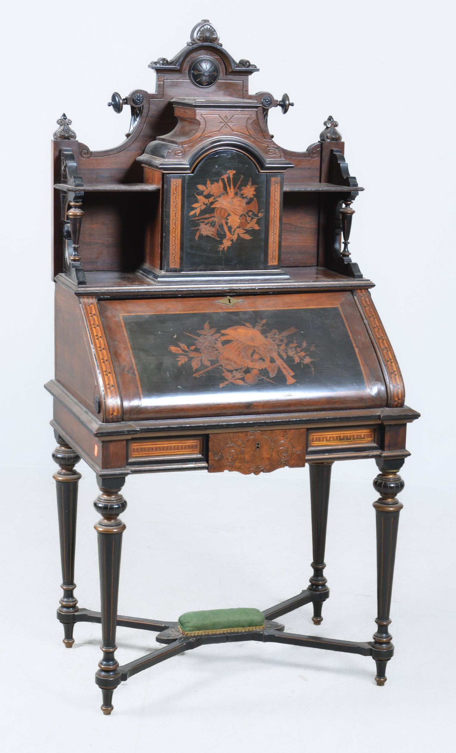 Renaissance Revival inlaid rosewood secretary (1 of 9)