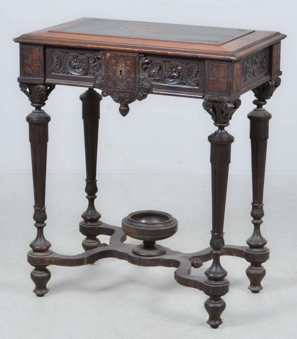 Renaissance Revival marquetry inlaid center table (1 of 8)