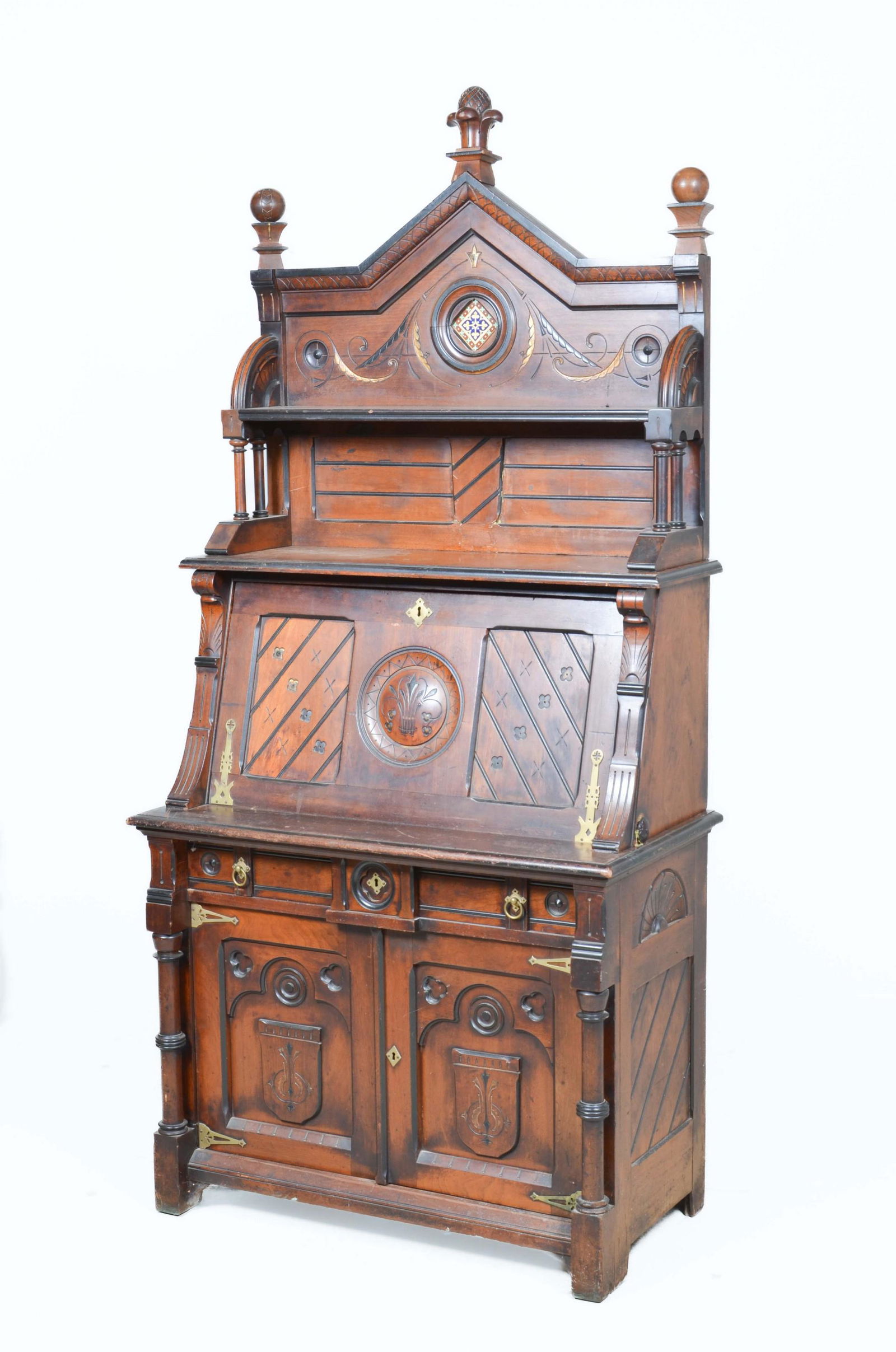 Renaissance Revival gilt & ebonized walnut secretary (1 of 8)