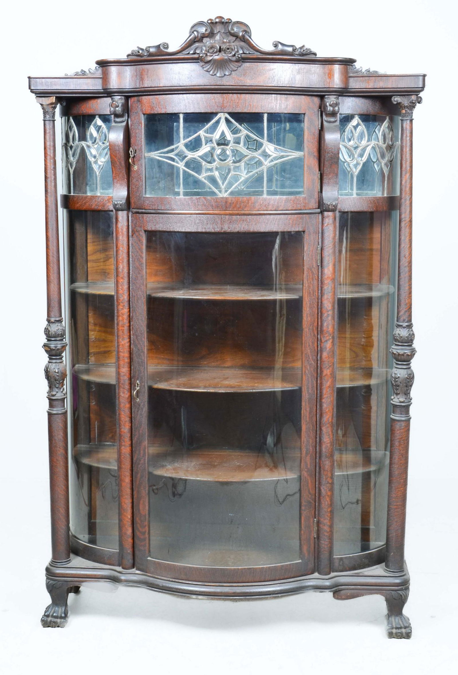 Renaissance Revival oak & leaded glass display case (1 of 9)