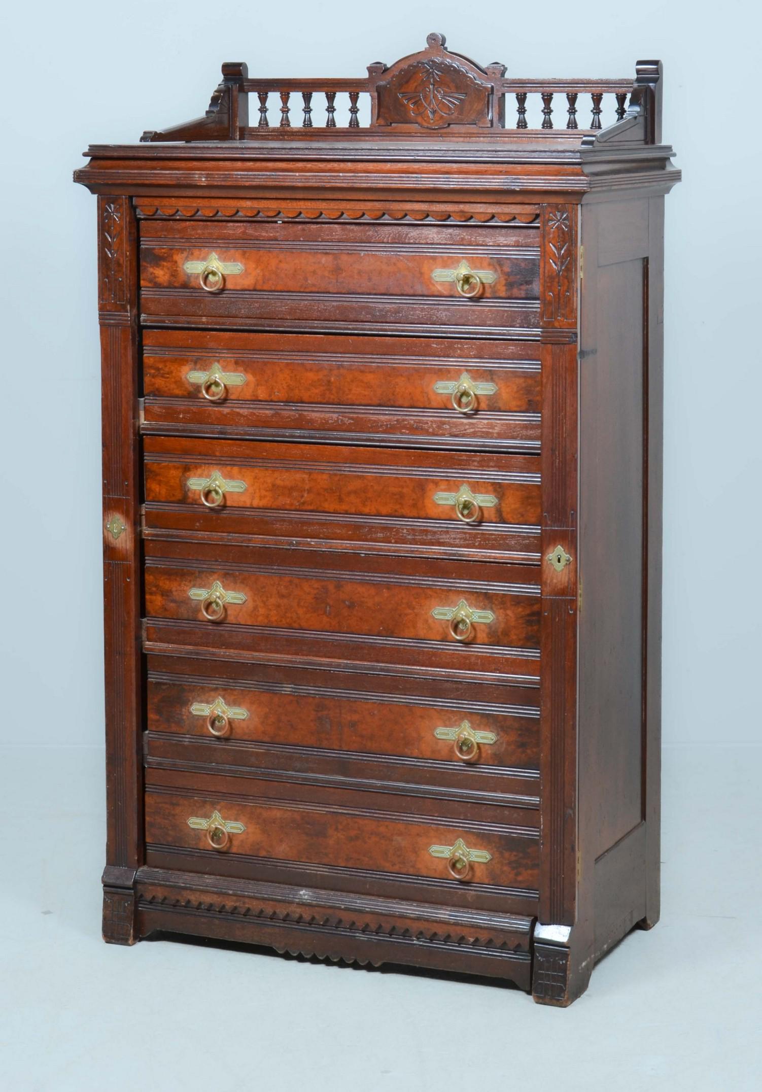 An Eastlake carved walnut lockside tall chest (1 of 7)