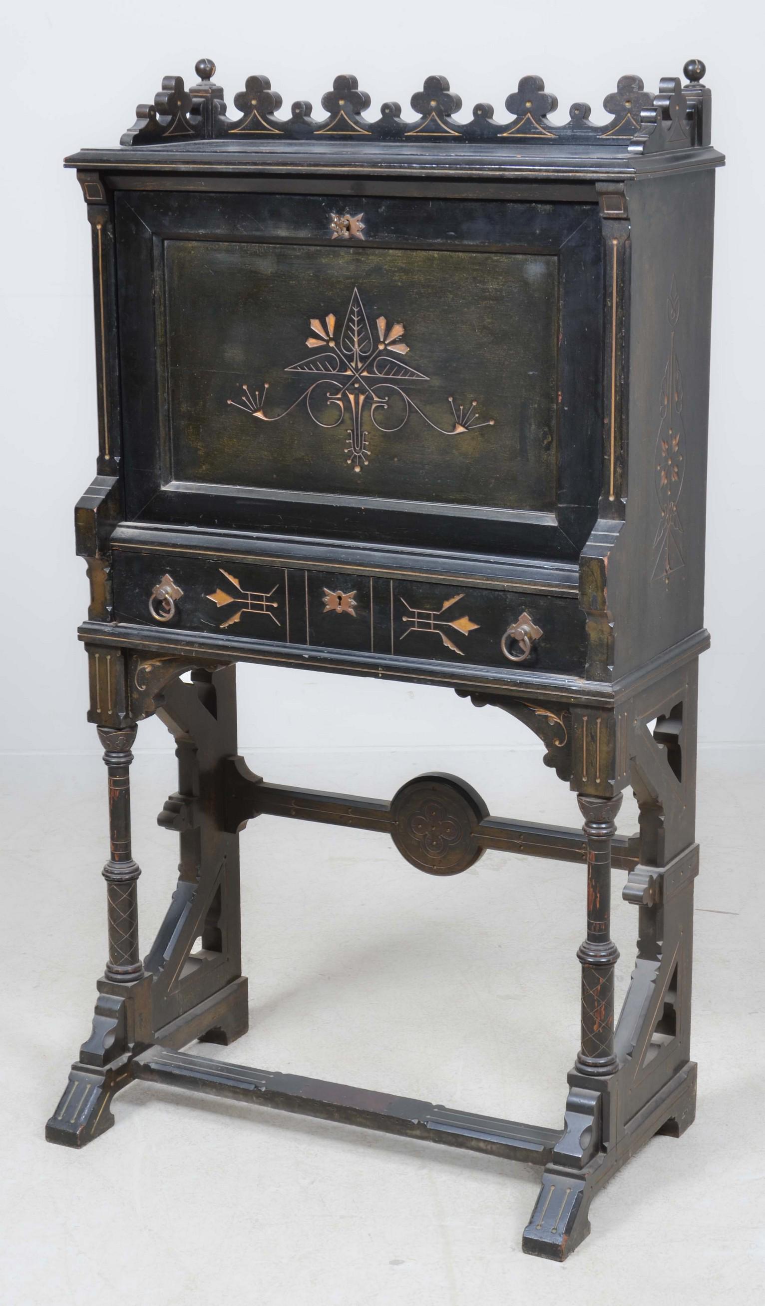 A Renaissance Revival ebonized secretaire abattant (1 of 10)