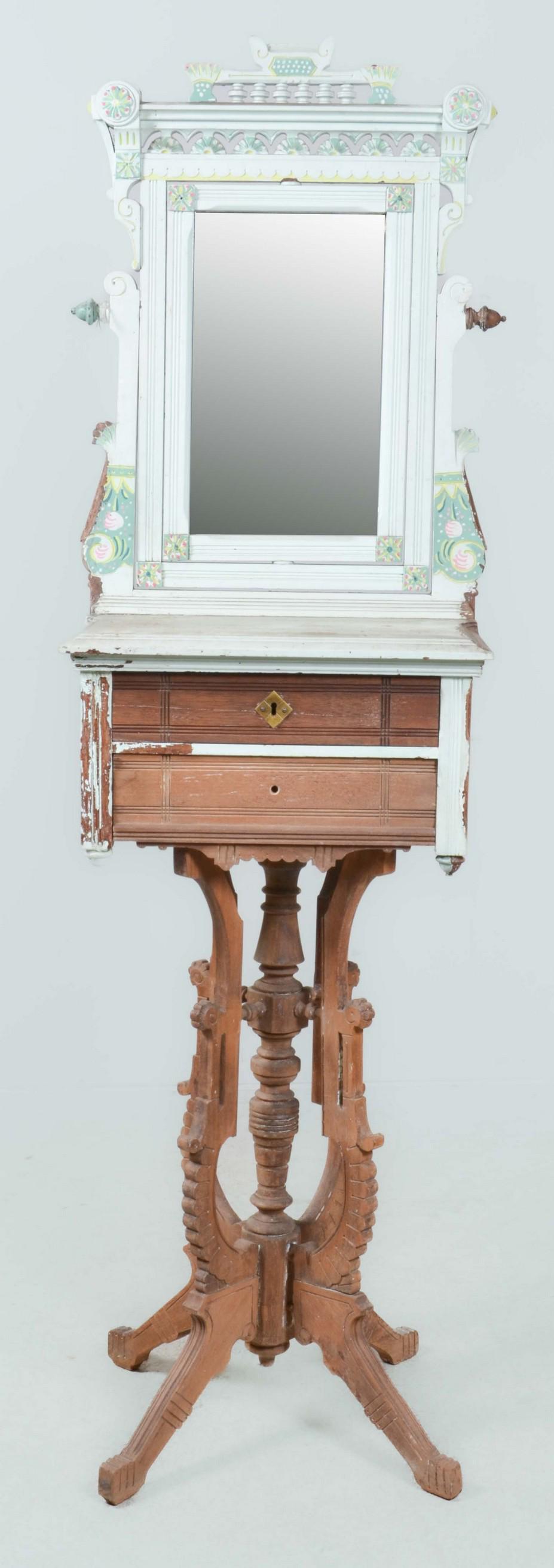 Eastlake paint decorated shaving stand with mirror (1 of 6)