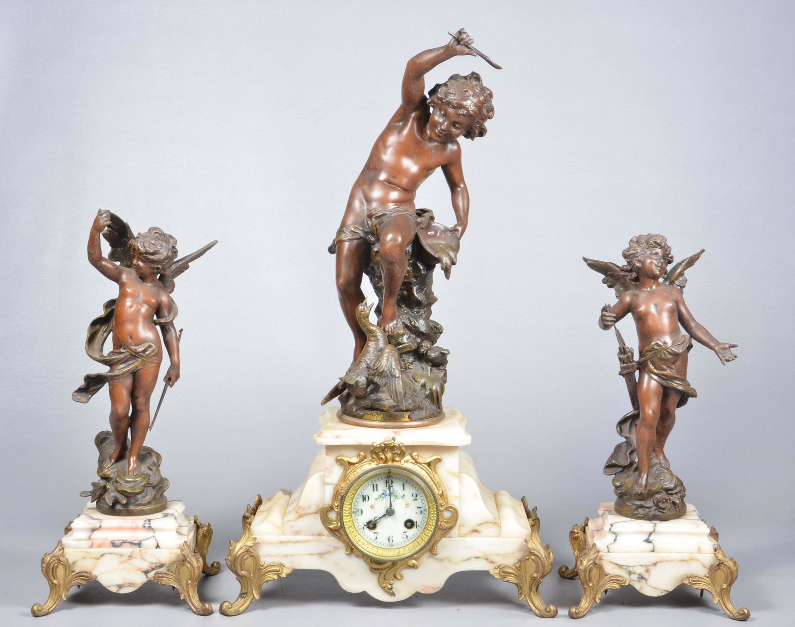 French 3-Piece Alabaster Clock Set (1 of 7)