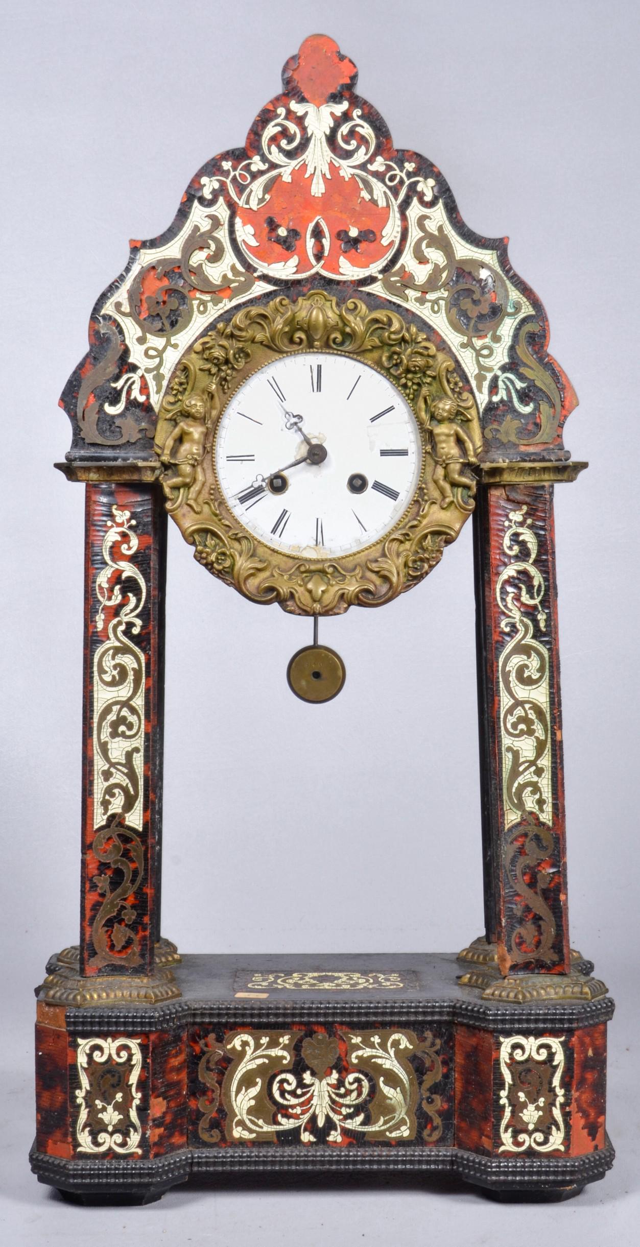 French Paint Decorated & Inlaid Shelf Clock (1 of 7)