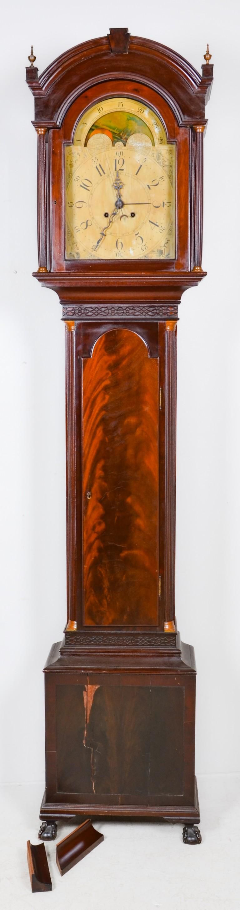 George III style mahogany tall case clock, 19th C (1 of 10)