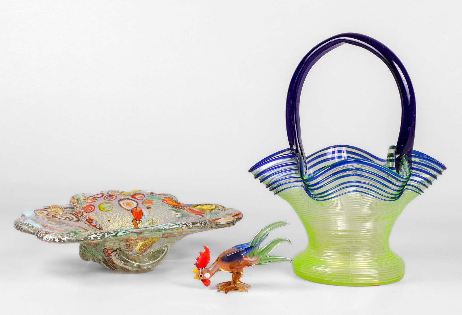 Art Glass Dish, Basket and Rooster (1 of 2)