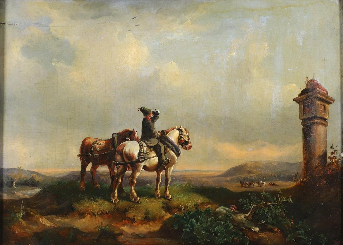 19th C Continental Painting of a Man on Horseback (1 of 3)