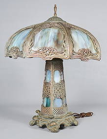Edward Miller & Co. Art Nouveau Slag Glass Lamp (1 of 5)