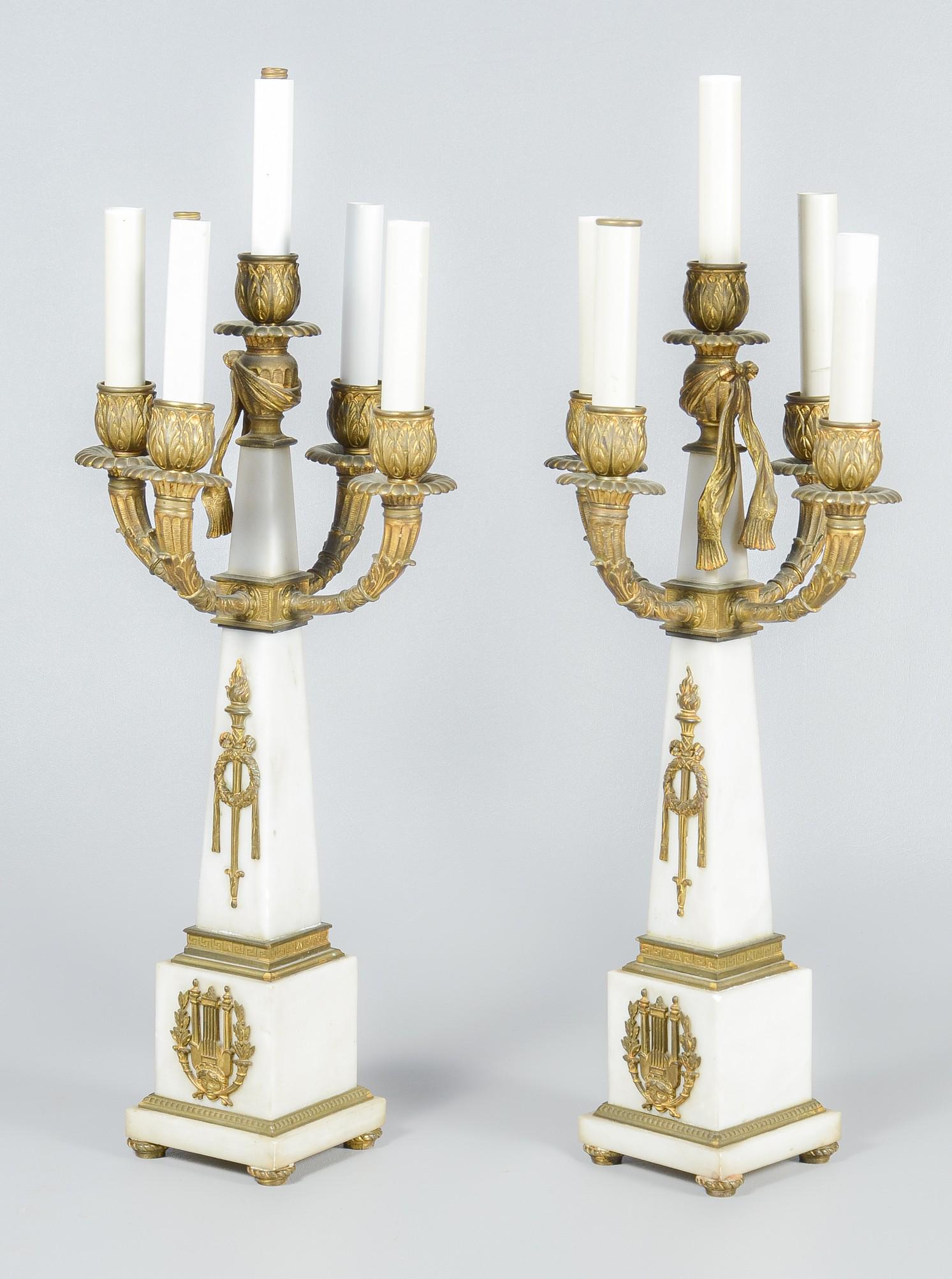 Empire Style Gilt Bronze and Alabaster Candelabras (1 of 3)
