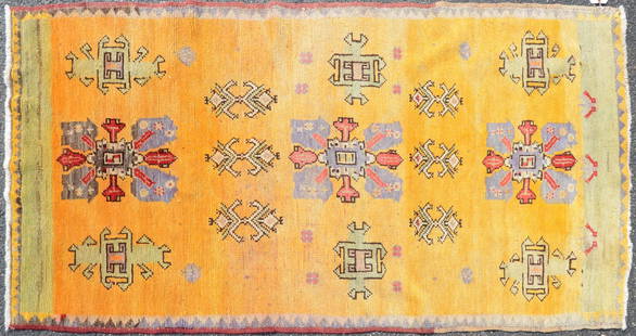 3'8" X 7' Semi-Antique Turkish Rug: 3'8" X 7' Semi-Antique Turkish Rug, circa 1960s, wear, fading, please see photos for any specific condition concerns.