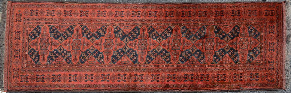 2'10" X 9'7" Semi-Antique Afghan Bokhara: 2'10" X 9'7" Semi-Antique Afghan Bokhara, circa 1970, mint condition fading, please see photos for any specific condition concerns.