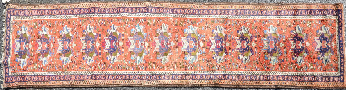 9'11" X 2'7" Semi-Antique Persian Kargah Rug: 9'11" X 2'7" Semi-Antique Persian Kargah Rug, good condition, wear, frayed edges, fading , please see photos for any specific condition concerns.