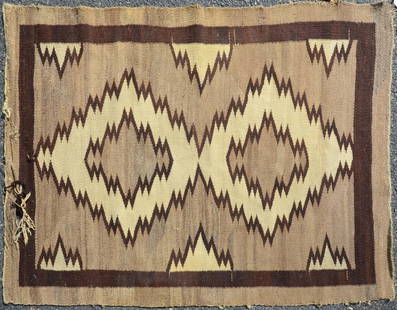 3'4" X 4'4" American Navajo Rug: 3'4" X 4'4" American Navajo Rug, circa 1920, needs repair, holes frayed edges, please see photos for any specific condition concerns.