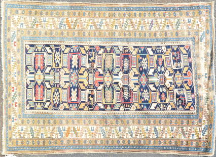 4'1" X 5'5", Antique Caucasian Shirvan Rug: 4'1" X 5'5", Antique Caucasian Shirvan Rug, circa 1920, considerable wear, please see photos for any specific condition concerns.