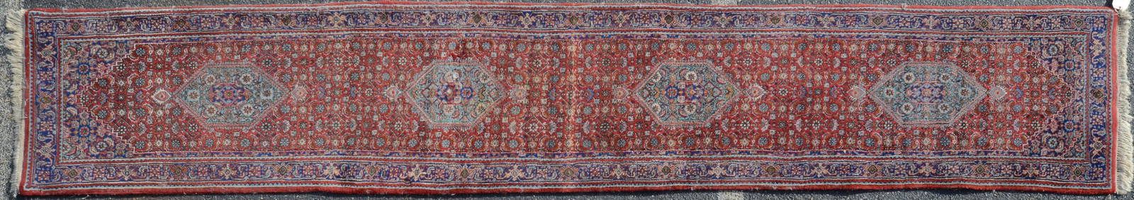 2'6" X 14'2" Semi-Antique Indo Bidjar Runner: 2'6" X 14'2" Semi-Antique Indo Bidjar Runner, fading, candle wax dripping, please see photos for any specific condition concerns.