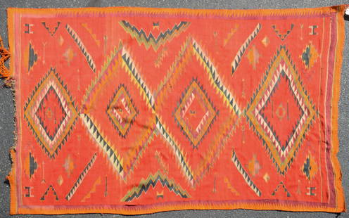 5'7" X 8'2" Mexican Navajo Rug: 5'7" X 8'2" Mexican Navajo Rug, circa 1960s, holes frayed edges, please see photos for any specific condition concerns.