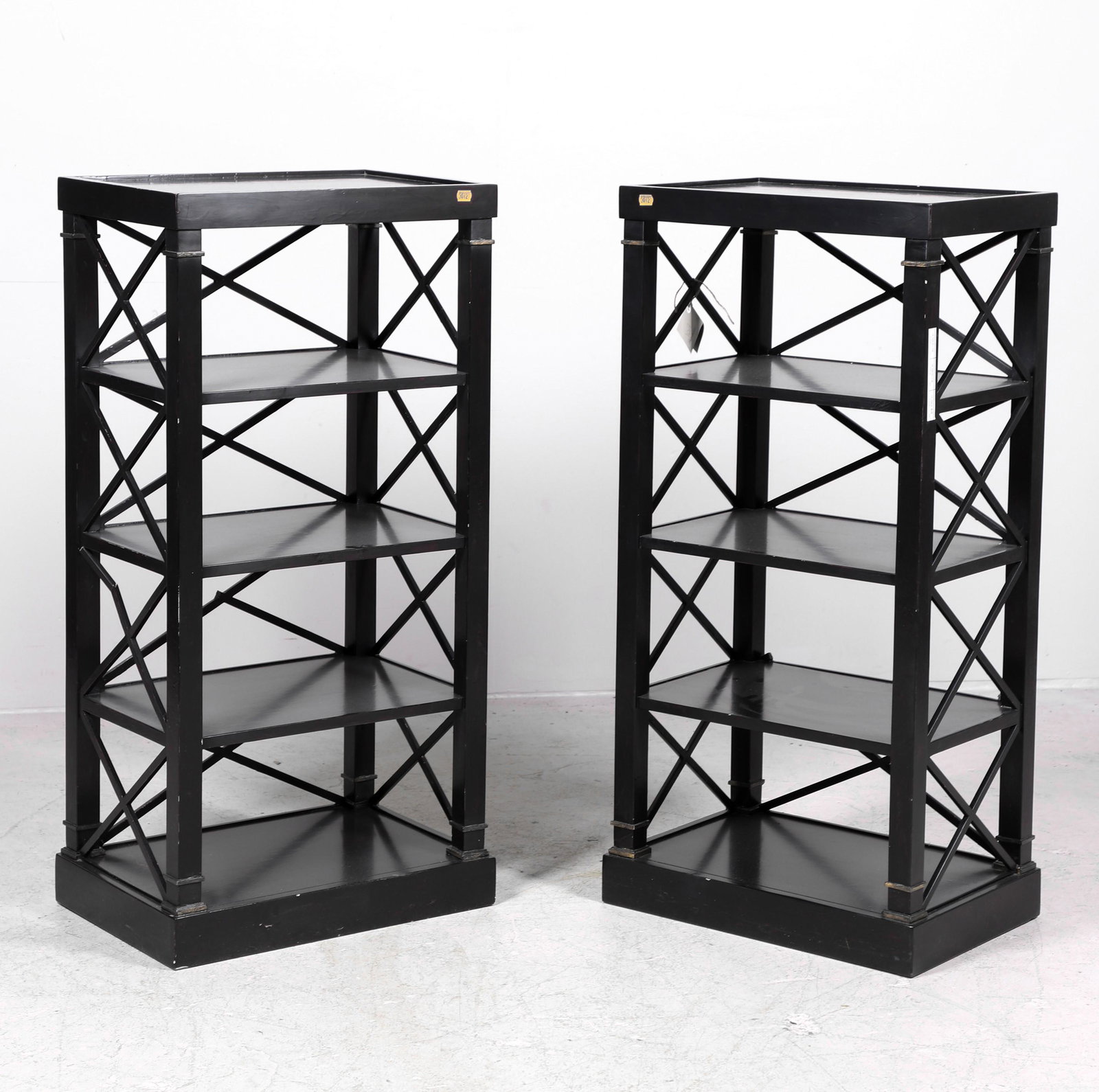 Pair Baker Directoire style ebonized and gilt open etageres (1 of 5)