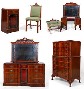 (9) pc Chinese Chippendale mahogany bedroom set