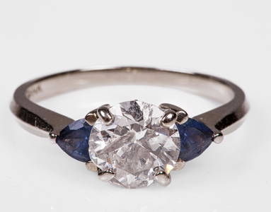 14K White Gold Ladies Diamond and Sapphire Ring