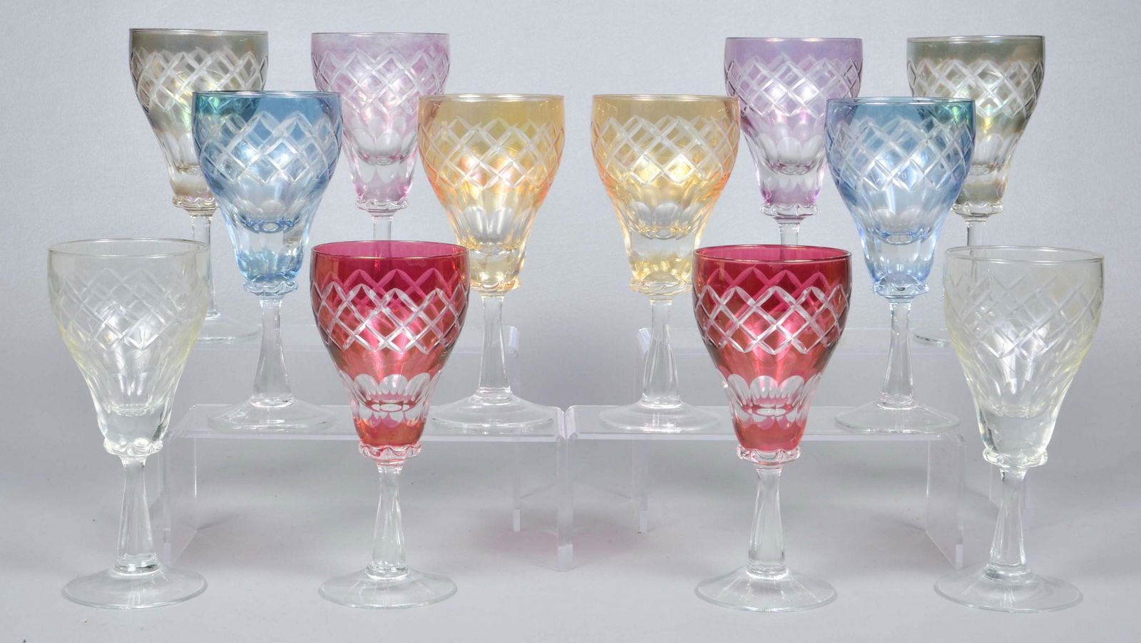 (12) Bohemia Multi-Color Flash Glass Goblets (1 of 2)