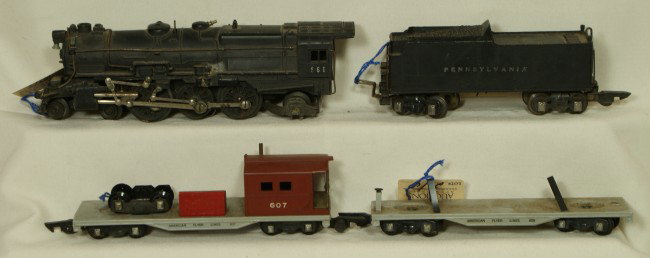 American Flyer engine, tender & 2 cars, cars OB: American Flyer engine, tender & 2 cars, cars OB