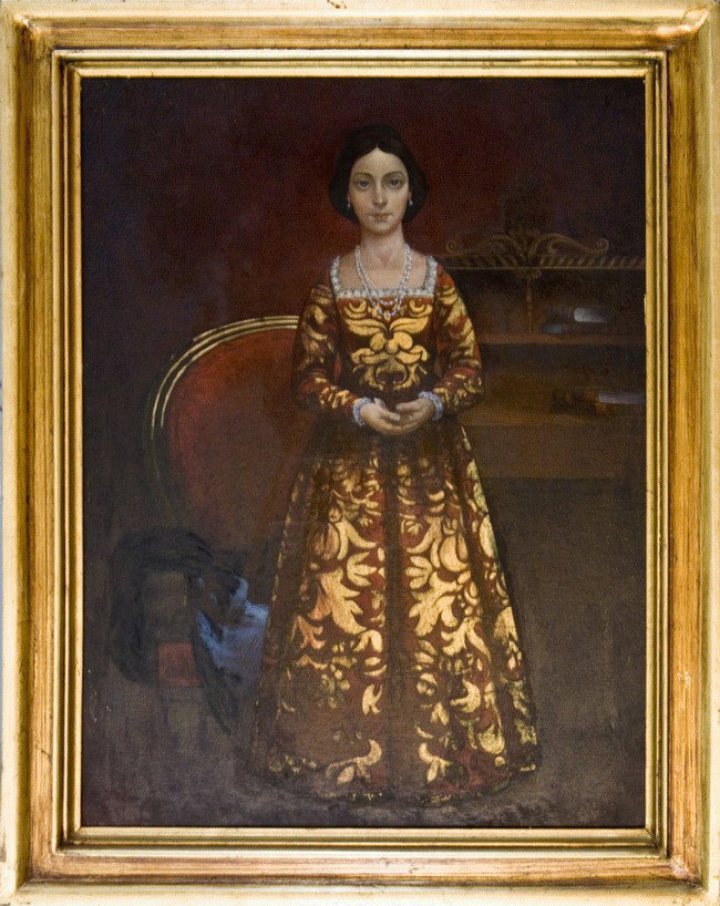 Spanish School, 20th c, o/c, Standing Portrait of : Spanish School, 20th c, o/c, Standing Portrait of a Young woman, 31 1/2" x 23 3/4"